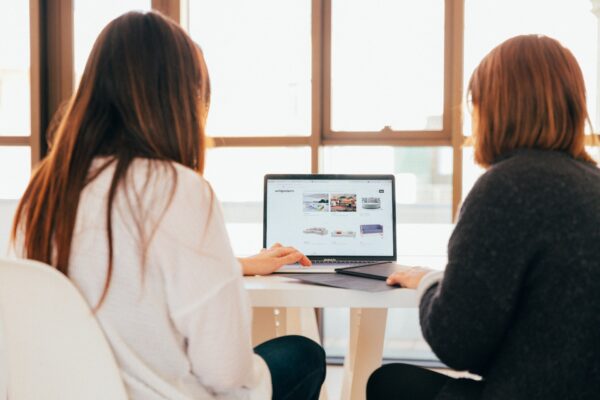 Twee vrouwen werken met een website
