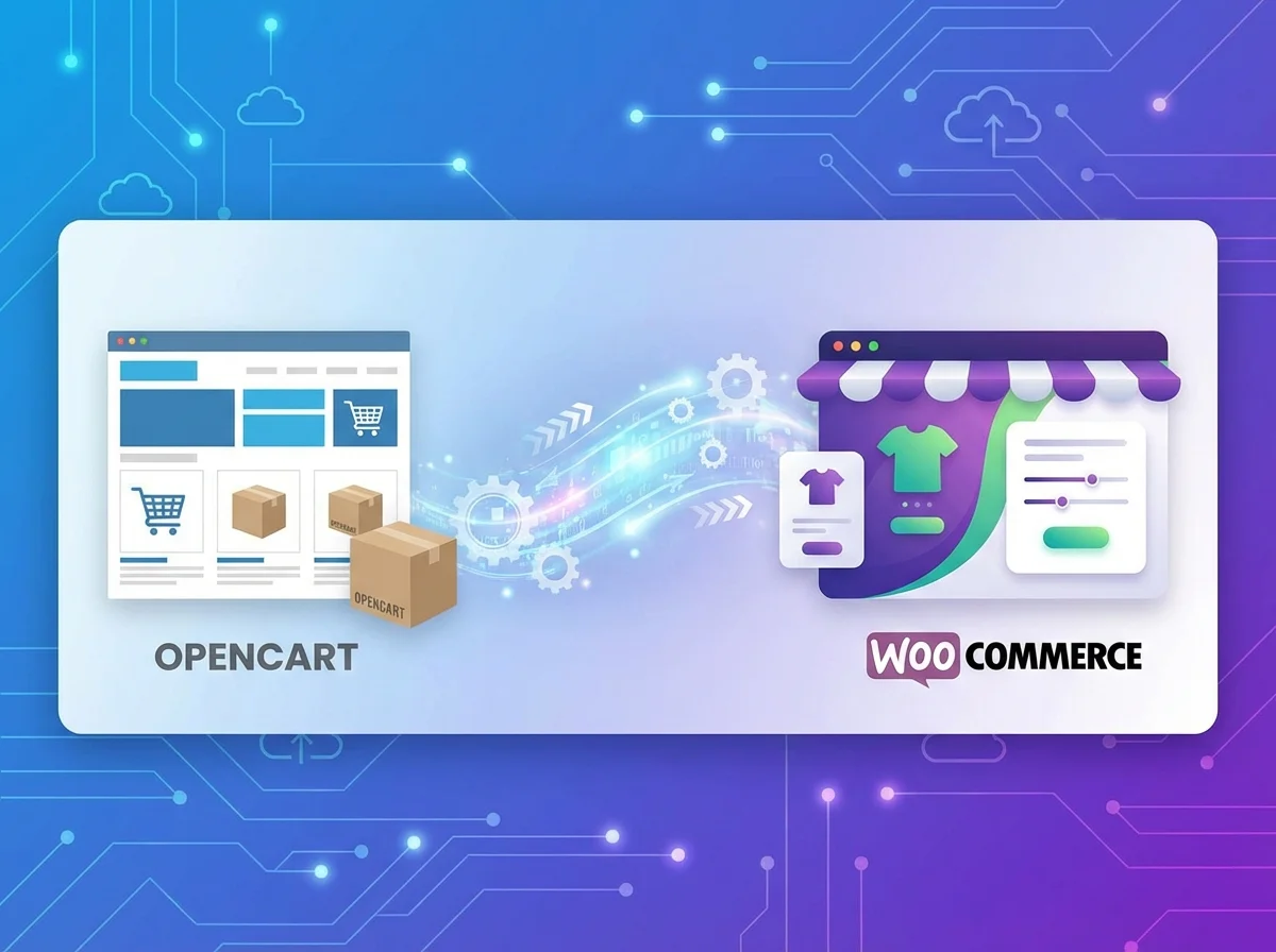 Header banner die OpenCart naar WooCommerce visualiseert